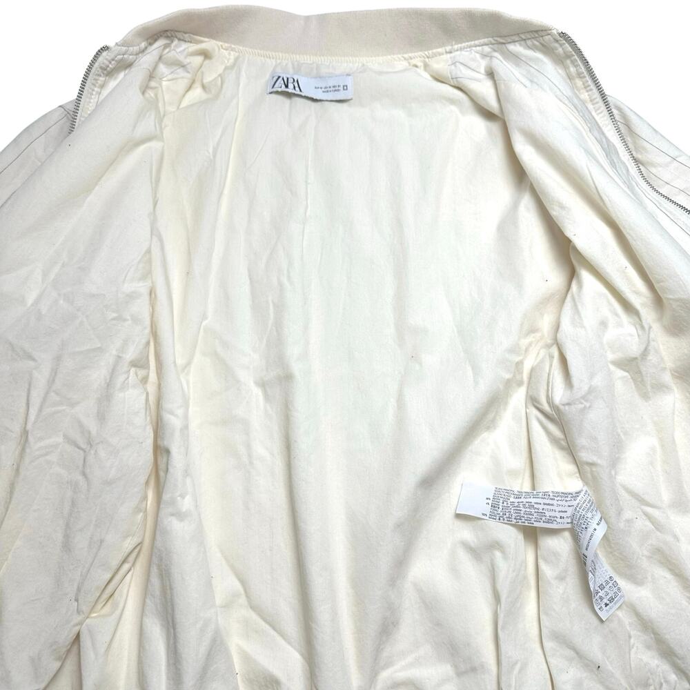Zara | Men | Pinstripe Cream White Cotton Full Zip Light Bomber Jacket | Medium - Picture 11 of 15